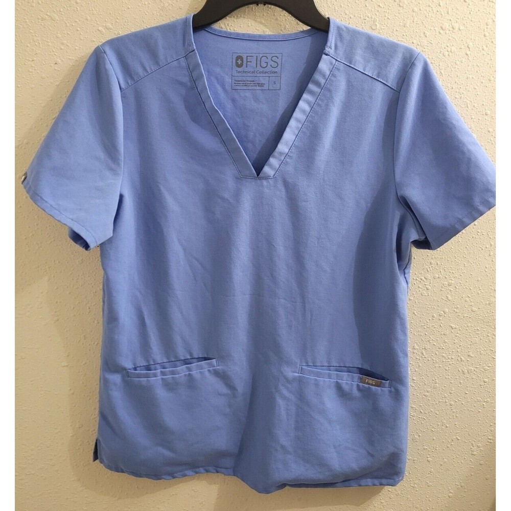Figs Technical Collection Womens Casma 3 Pocket Scrub Top Light Blue Size Small